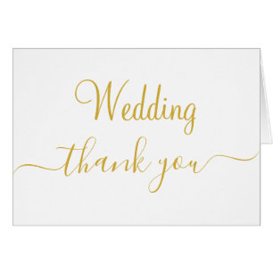 Red Hearts Monogram Gold White Wedding Thank You