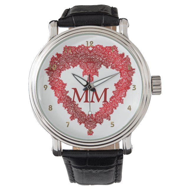 Red hearts monogrammed watch (Front)
