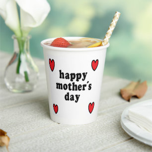 Red hearts mother's day paper cups