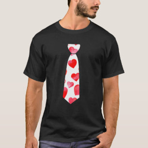 Red Hearts Neck Tie Funny Valentines Day For Kids T-Shirt