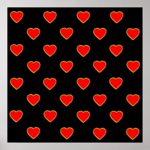 Red Hearts on a Black Background Poster