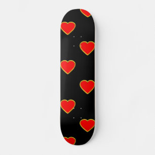 Red Hearts on a Black Background Skateboard