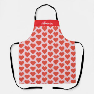 Red Hearts on a Pink Background Apron