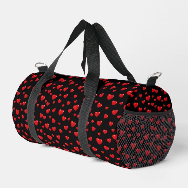 Red Hearts On Black Duffle Bag (Right Corner)