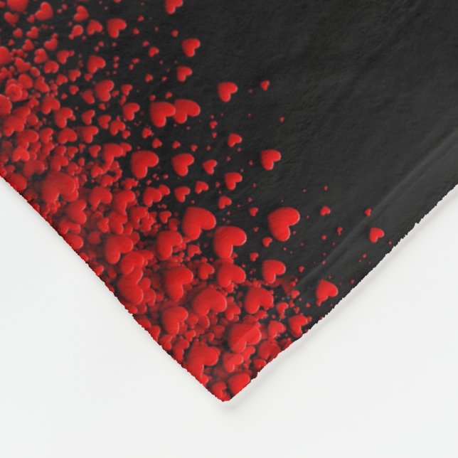 Red Hearts on Black Napkin Fleece Blanket (Corner)
