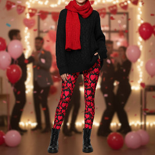 Red hearts on black valentine  leggings