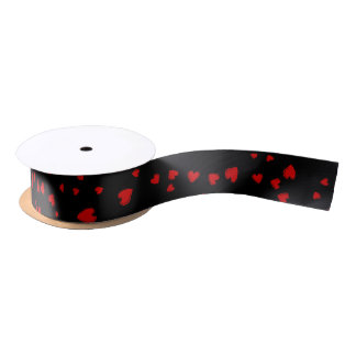 Red Hearts on Black Valentine's Day Satin Ribbon
