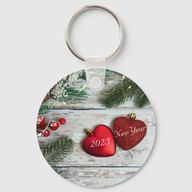 Red hearts on decoration keychain (Front)