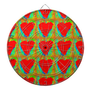red hearts on green dart board