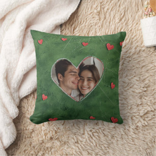 Red Hearts on Green Grass Cushion