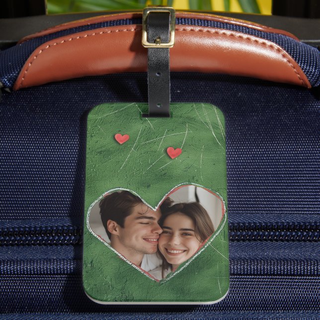 Red Hearts on Green Grass Luggage Tag (Front Insitu 2)
