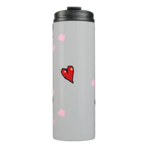 Red hearts on grey thermal tumbler