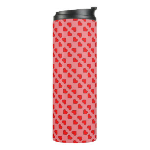 Red Hearts on Pink Background Seamless Pattern  Thermal Tumbler