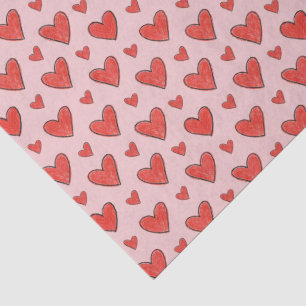 Red Hearts on Pink Child's Coloring Pattern Tissue Paper