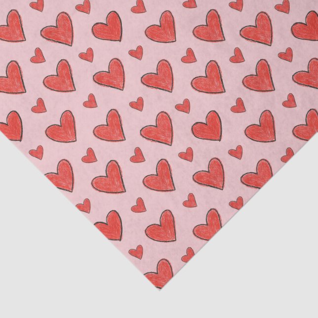 Red Hearts on Pink Child's Coloring Pattern Tissue Paper (Detail)