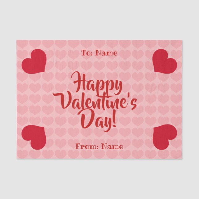 Red hearts on pink pattern tissue paper (Front)