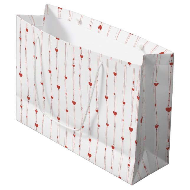 Red Hearts On Ribbons Seamless Pattern Valentine Large Gift Bag (Front Angled)