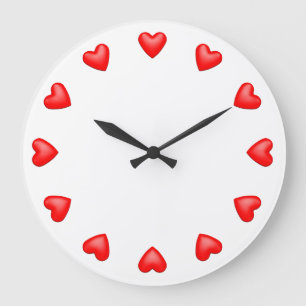 Red Hearts on White Large Clock