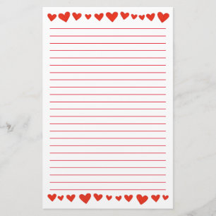 Red Hearts on White Lined Stationery