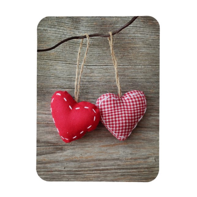 Red Hearts on Wooden Table 2 Magnet (Vertical)