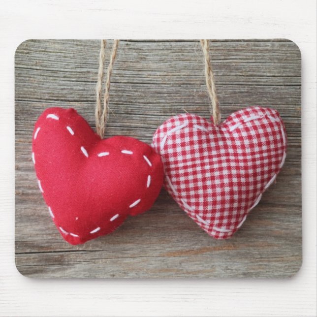 Red Hearts on Wooden Table 2 Mouse Pad (Front)