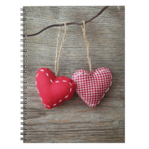 Red Hearts on Wooden Table 2 Notebook