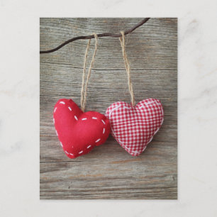 Red Hearts on Wooden Table 2 Postcard