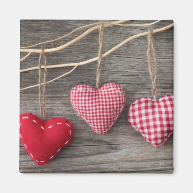 Red Hearts on Wooden Table Magnet (Front)