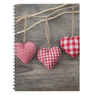 Red Hearts on Wooden Table Spiral Notebook