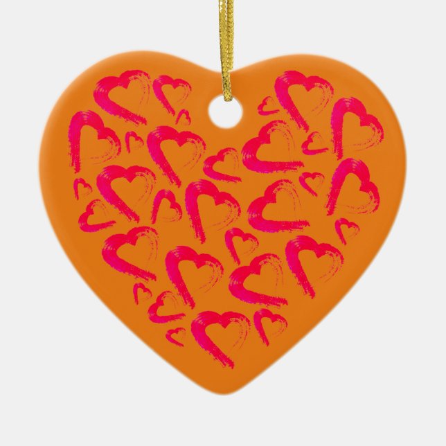Red Hearts Orange Ceramic Ornament (Front)