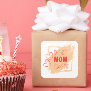 Red Hearts Outline Best Mum Square Sticker