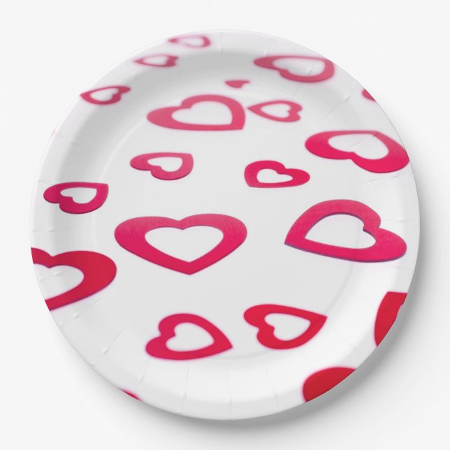 Red hearts paper plate (Front)