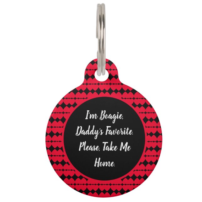 Red Hearts Pattern Black Personalised Pet Tag (Front)
