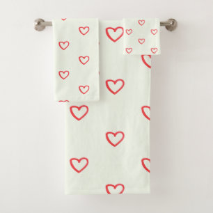 Red Hearts Pattern, Cute, Love Bath Towel Set