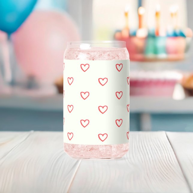 Red Hearts Pattern, Cute, Love Can Glass (Insitu (Baby Shower))