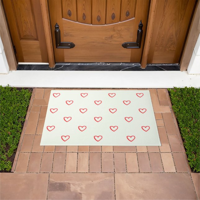 Red Hearts Pattern, Cute, Love Doormat (Outdoor)