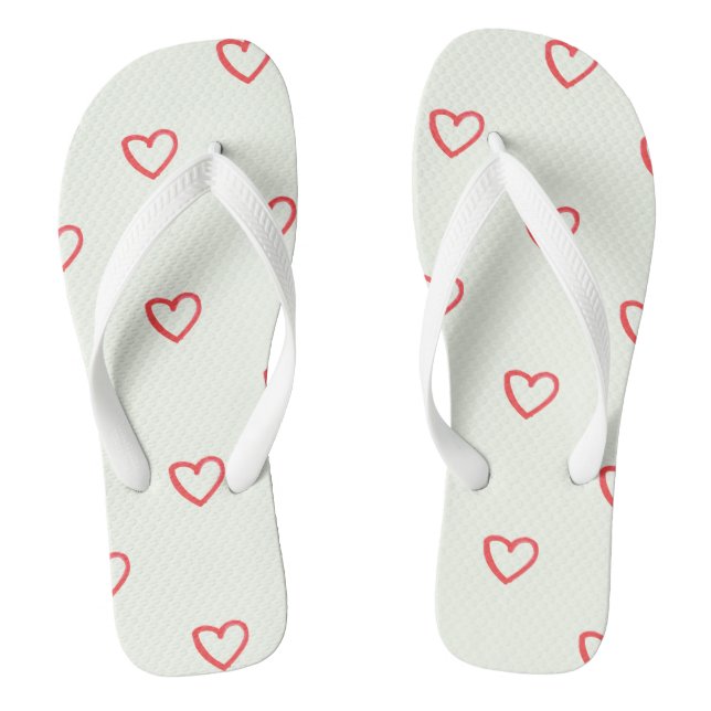Red Hearts Pattern, Cute, Love Jandals (Footbed)