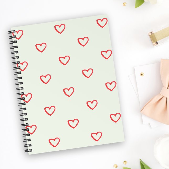 Red Hearts Pattern, Cute, Love Notebook (Creator Uploaded)