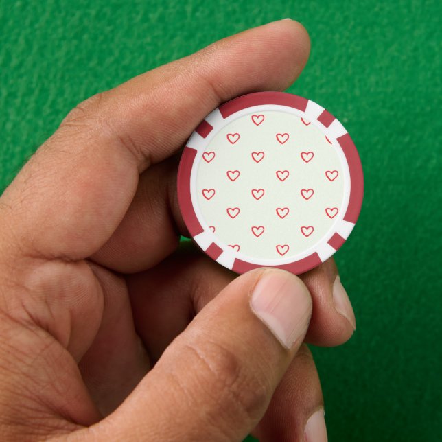 Red Hearts Pattern, Cute, Love Poker Chips (Hand)
