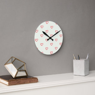 Red Hearts Pattern, Cute, Love Round Clock