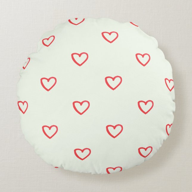 Red Hearts Pattern, Cute, Love Round Cushion (Front)