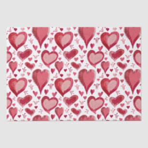 Red Hearts Pattern Drawing Valentine`s Day Tissue Paper