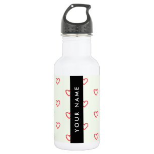 Red Hearts Pattern, Love, Your Name, Personalise 532 Ml Water Bottle