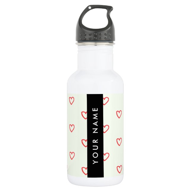 Red Hearts Pattern, Love, Your Name, Personalise 532 Ml Water Bottle (Front)