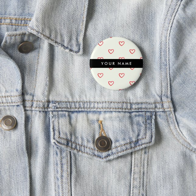 Red Hearts Pattern, Love, Your Name, Personalise 6 Cm Round Badge (In Situ)