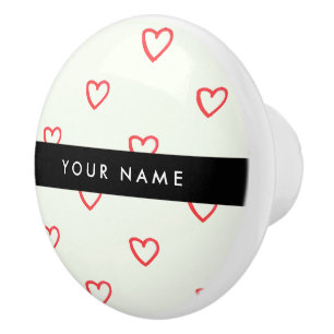 Red Hearts Pattern, Love, Your Name, Personalise Ceramic Knob