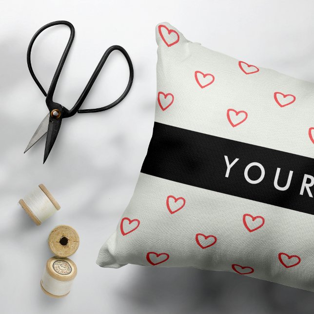 Red Hearts Pattern, Love, Your Name, Personalise Decorative Cushion (Creator Uploaded)