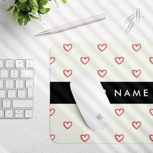 Red Hearts Pattern, Love, Your Name, Personalise Mouse Pad