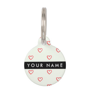 Red Hearts Pattern, Love, Your Name, Personalise Pet Tag