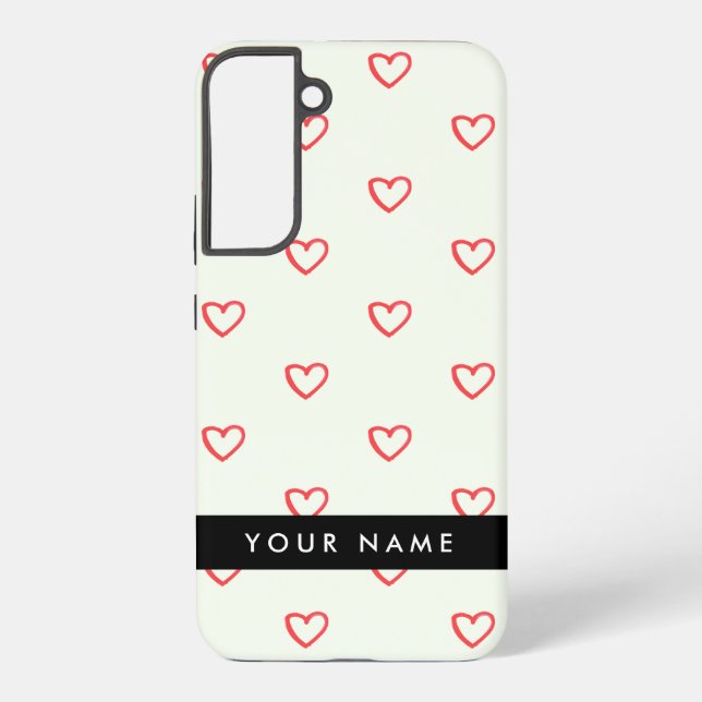 Red Hearts Pattern, Love, Your Name, Personalise Samsung Galaxy S22+ Case (Back)